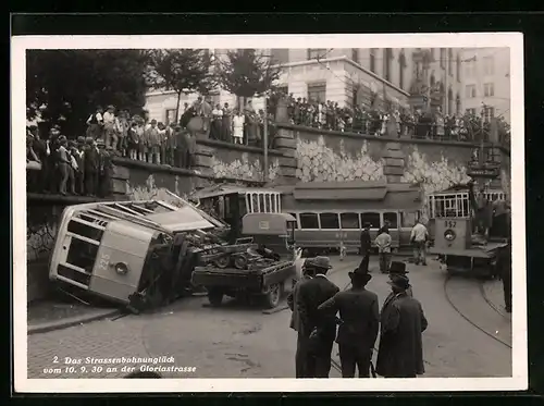 AK Zürich, Strassenbahnunglück vom 10.9.1930 an der Gloriastrasse