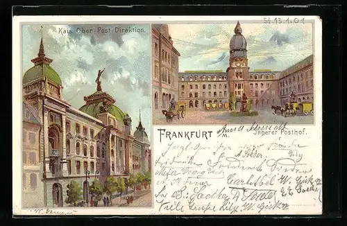 Lithographie Frankfurt a. M., Kais. Ober-Post-Direktion und Innerer Posthof