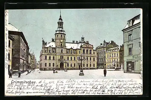 AK Crimmitschau, Spaziergänger auf dem Markt