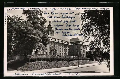 AK Offenbach a. M., Strassenpartie mit Gymnasium