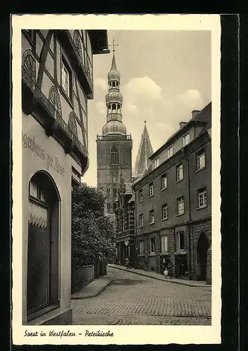 AK Soest in Westfalen, Strassenpartie mit Petrikirche