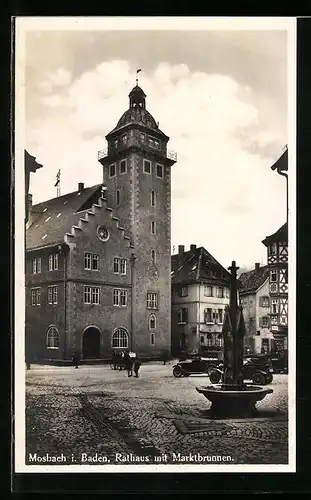 AK Mosbach i. Baden, Rathaus mit Marktbrunnen