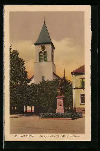 AK Kehl am Rhein, Evang. Kirche mit Krieger-Denkmal
