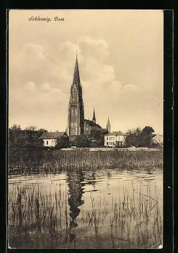 AK Schleswig, Totalansicht des Doms am Wasser