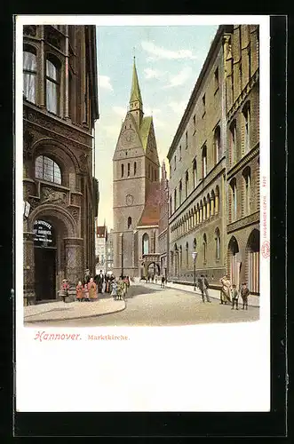 AK Hannover, Spaziergänger an der Marktkirche