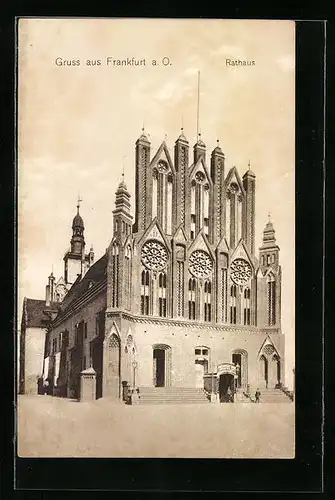 AK Frankfurt a. O., Rathaus mit Vorplatz