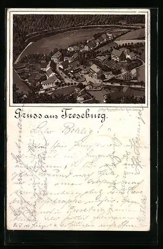 Vorläufer-Lithographie Treseburg, 1894, Ortspartie