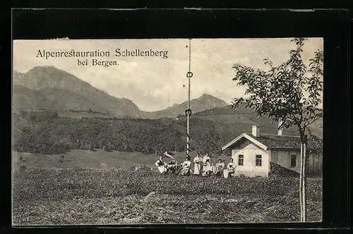 AK Bergen i. Obb., Alpenrestaurant Schellenberg mit Waldlandschaft