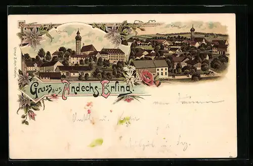 Lithographie Andechs-Erling, Totalansichten aus der Vogelschau