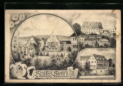 Lithographie Stetten i. R., Schlossansicht mit Grünanlagen, Mädchenschule