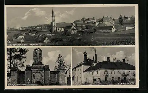 AK Hohenthann bei Landshut, Schlossbrauerei, Kriegerdenkmal, Teilansicht mit Kirche