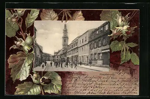 AK Erlangen, Haptstrasse mit Geschäft von C. C. Brückner, Passepartout