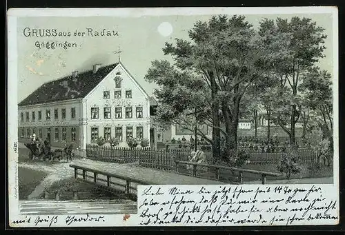 Mondschein-Lithographie Göggingen, Gasthaus zur Radau v. A. Förg