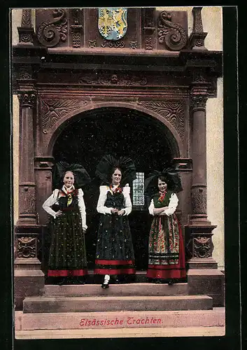 AK Elsässische Trachten von drei Damen getragen