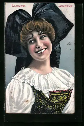 Künstler-AK Lächelndes Mädchen in elsässer Tracht