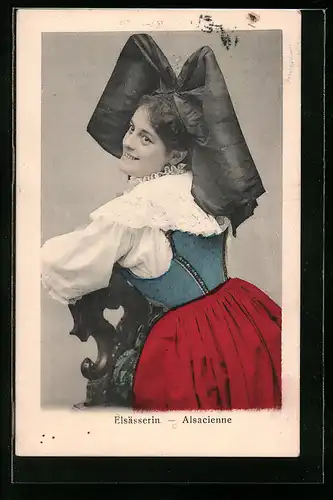 AK Elsässerin in Tracht, Alsacienne, elsass-lothringische Tracht