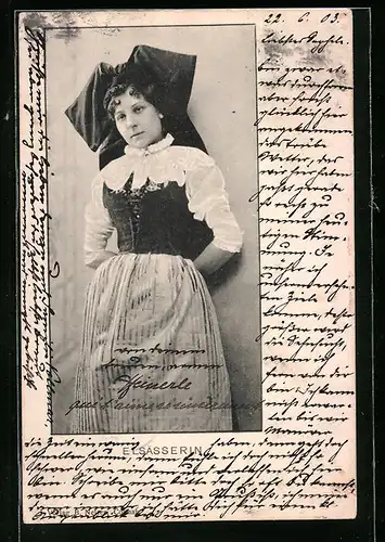 AK Junge Elsässerin in Tracht, elsass-lothringische Tracht