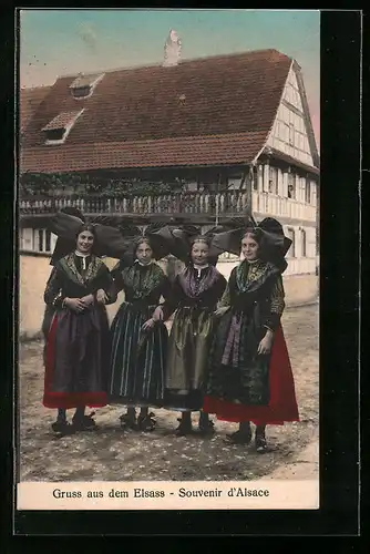 AK Gruss aus dem Elsass, Souvenir d`Alsace, elsass-lothringische Tracht