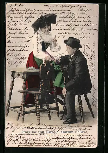 AK Gruss aus dem Elsass, Souvenir d`Alsace, elsass-lothringische Tracht