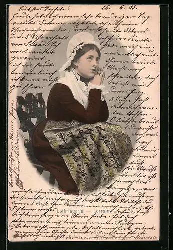 AK Junge Lothringerin in Tracht, elsass-lothringische Tracht, Lorraine