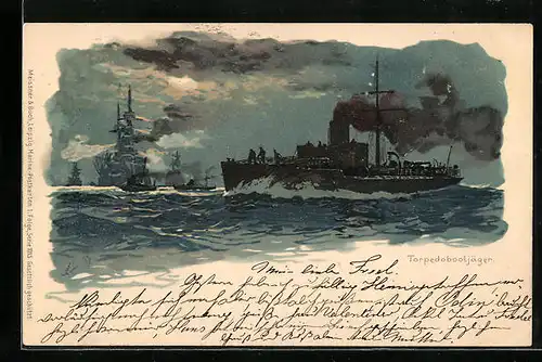 Lithographie Kriegsschiff Torpedobootjäger