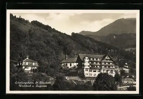 AK Walchwil a. Zugersee, Erholungsheim St. Elisabeth mit Hügeln