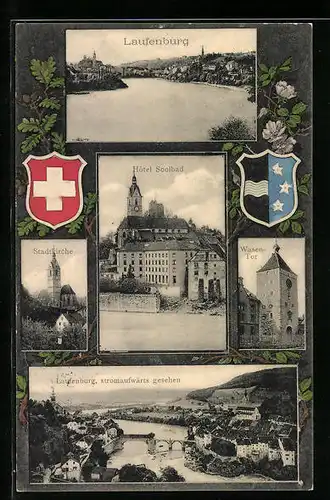AK Laufenburg, Hôtel Soolbad, Wasen-Tor, Stadtkirche
