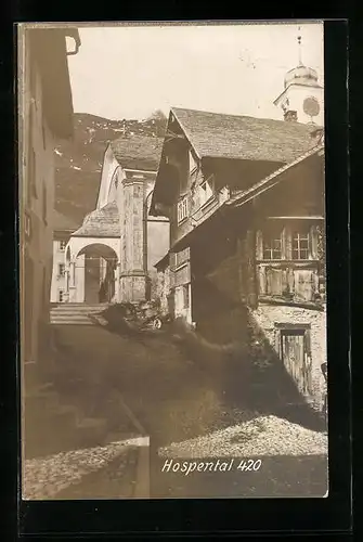 AK Hospental, Strassenpartie mit Kirche