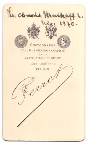 Fotografie Ferret, Nice, Le Comte Markoff 2. im Anzug mit Shin Strap Bart, 1870