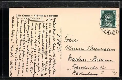 AK Altheide-Bad, Villa Carmen mit Garten