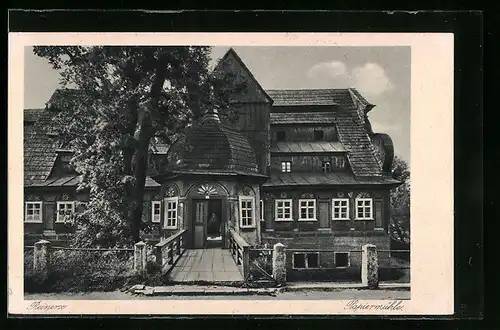 AK Reinerz, Papiermühle mit Brücke zum Eingang