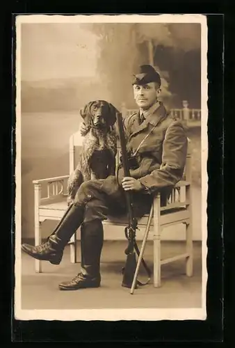 AK Jäger mit Hund und Gewehr