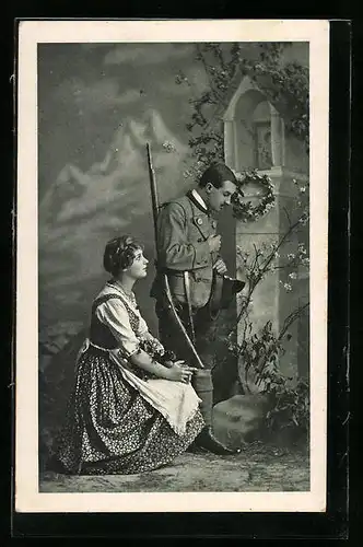 AK Jäger und Frau im Gebet