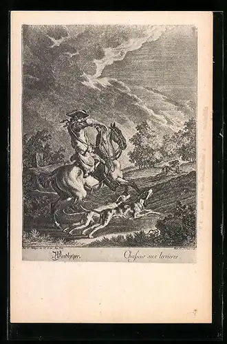 AK Jäger zu Pferd mit Hunden