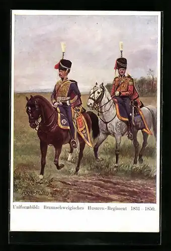 AK Uniformen des Braunschweigischen Husaren-Regiments 1831-1850