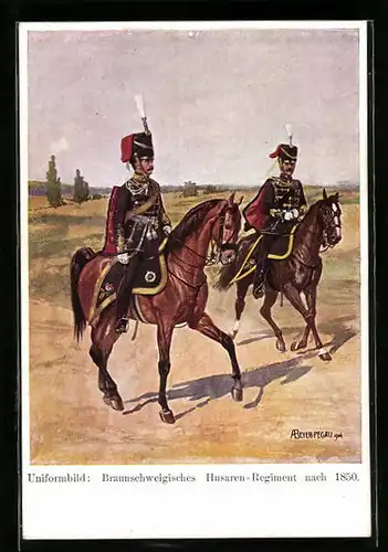 AK Uniformen des Braunschweigischen Husaren-Regiments nach 1850