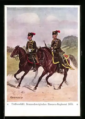 AK Uniformen des Braunschweigischen Husaren-Regiments 1870