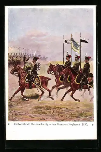 AK Uniformen des Braunschweigischen Husaren-Regiments 1895