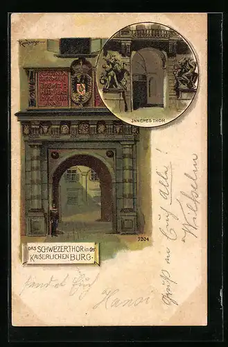 Lithographie Wien, Das Schweizertor in der Kaiserlichen Burg