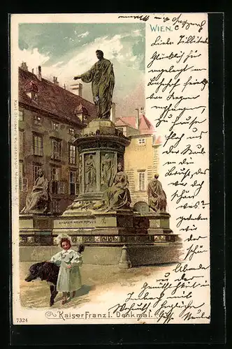 AK Wien, Kaiser Franz I.-Denkmal mit Kind und Hund