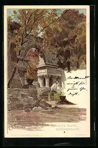 AK Wien, Römische Ruine in Schönbrunn