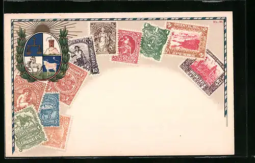 Präge-AK Briefmarken mit Staatswappen aus Uruguay