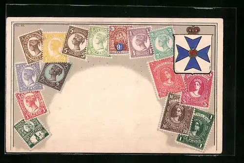 Präge-AK Briefmarken mit Wappen von Australien