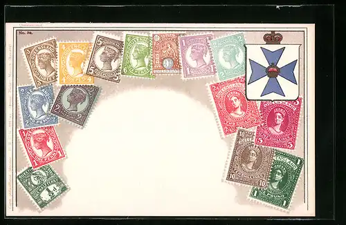 AK Briefmarken mit Wappen von Queensland, Australien