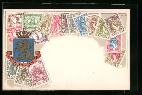 AK Niederländische Briefmarken mit Wappen