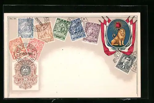 AK Briefmarken mit Wappen von Paraguay