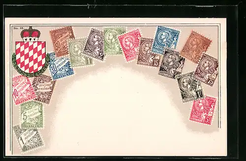 AK Briefmarken mit Wappen von Monaco