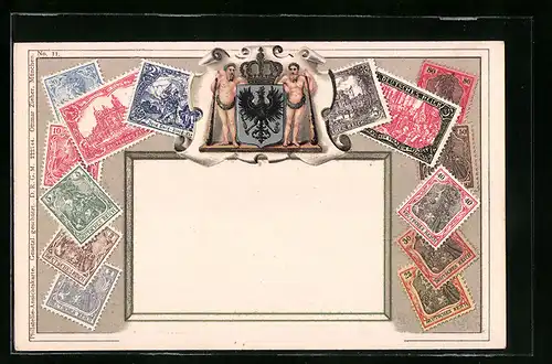 Präge-AK Briefmarken mit Wappen des Deutschen Reichs