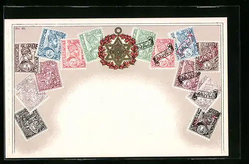 AK Briefmarken und Wappen von Äthiopien