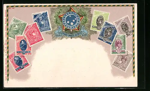 AK Briefmarken und Wappen von Brasilien